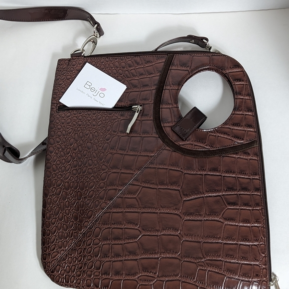 Beijo Couture brown laptop croc bag NEW 13x15" adj removable strap - Picture 3 of 15